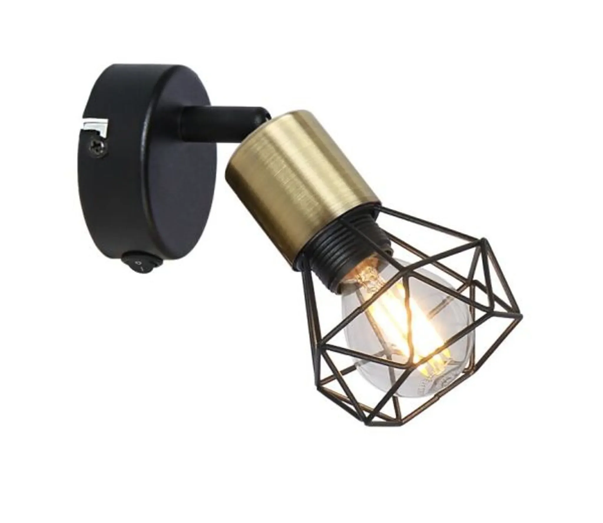 Wandleuchte mit Schalter – E14, Schwarz/Altmessing, Metall