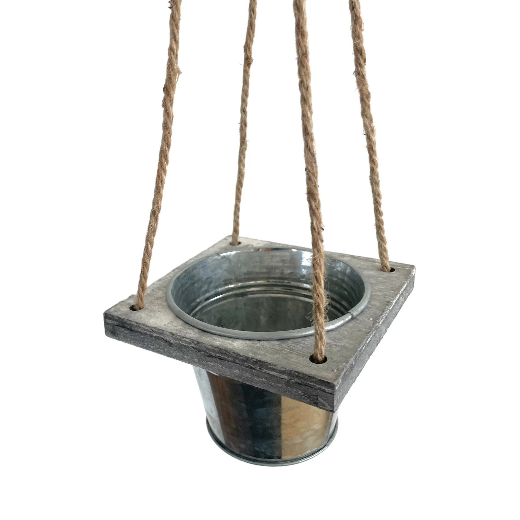 Übertopf Hängeampel – 60 cm, Zink & Holz