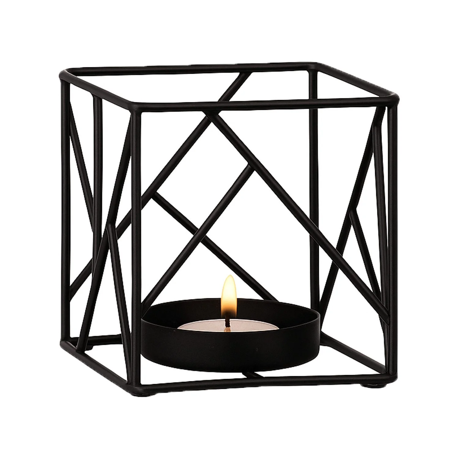 Teelichthalter „Sarpene – 2“ – Metall, geometrisch, schwarz, 10 cm