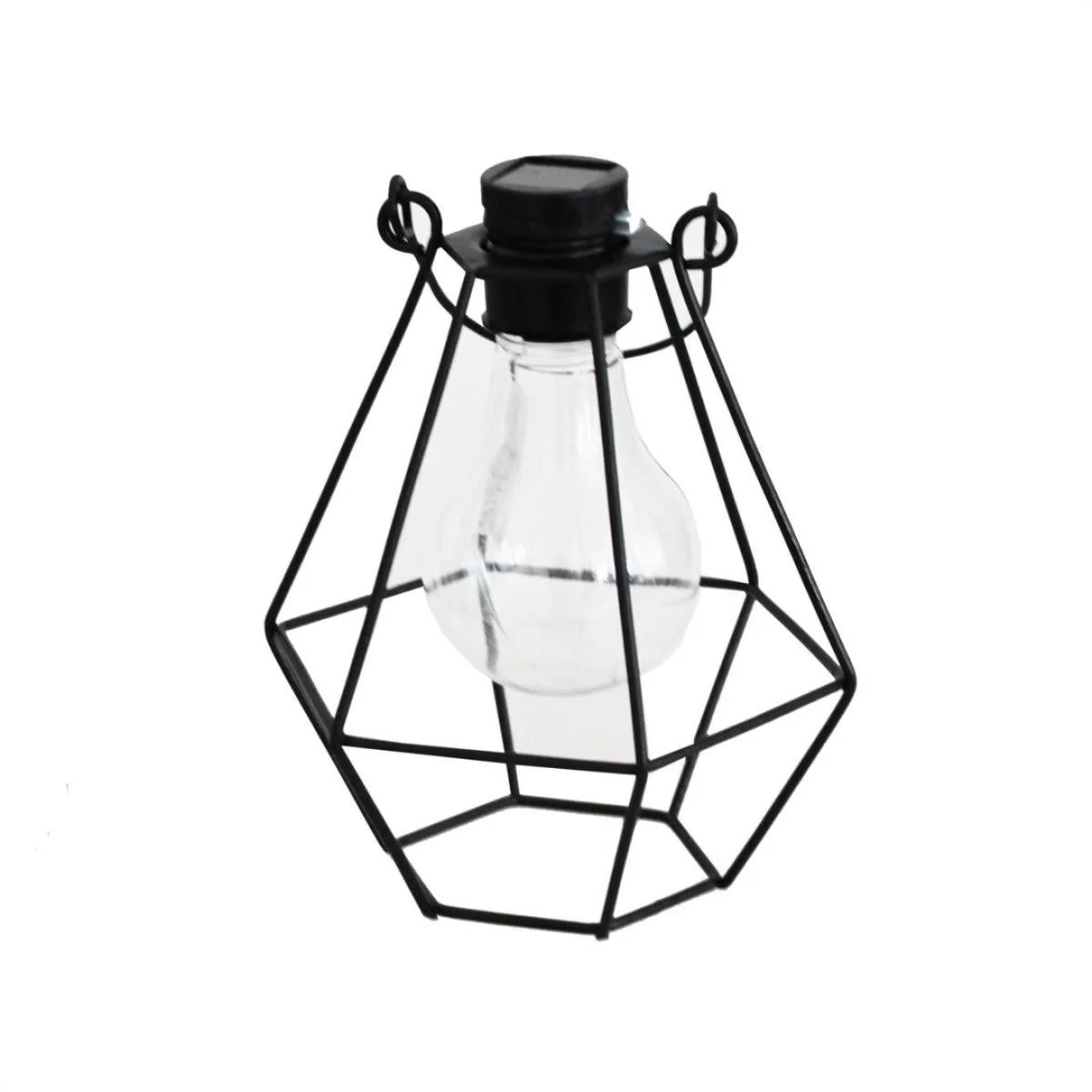 LED Solar Hängeleuchte – eckig, Industrial Look, Schwarz