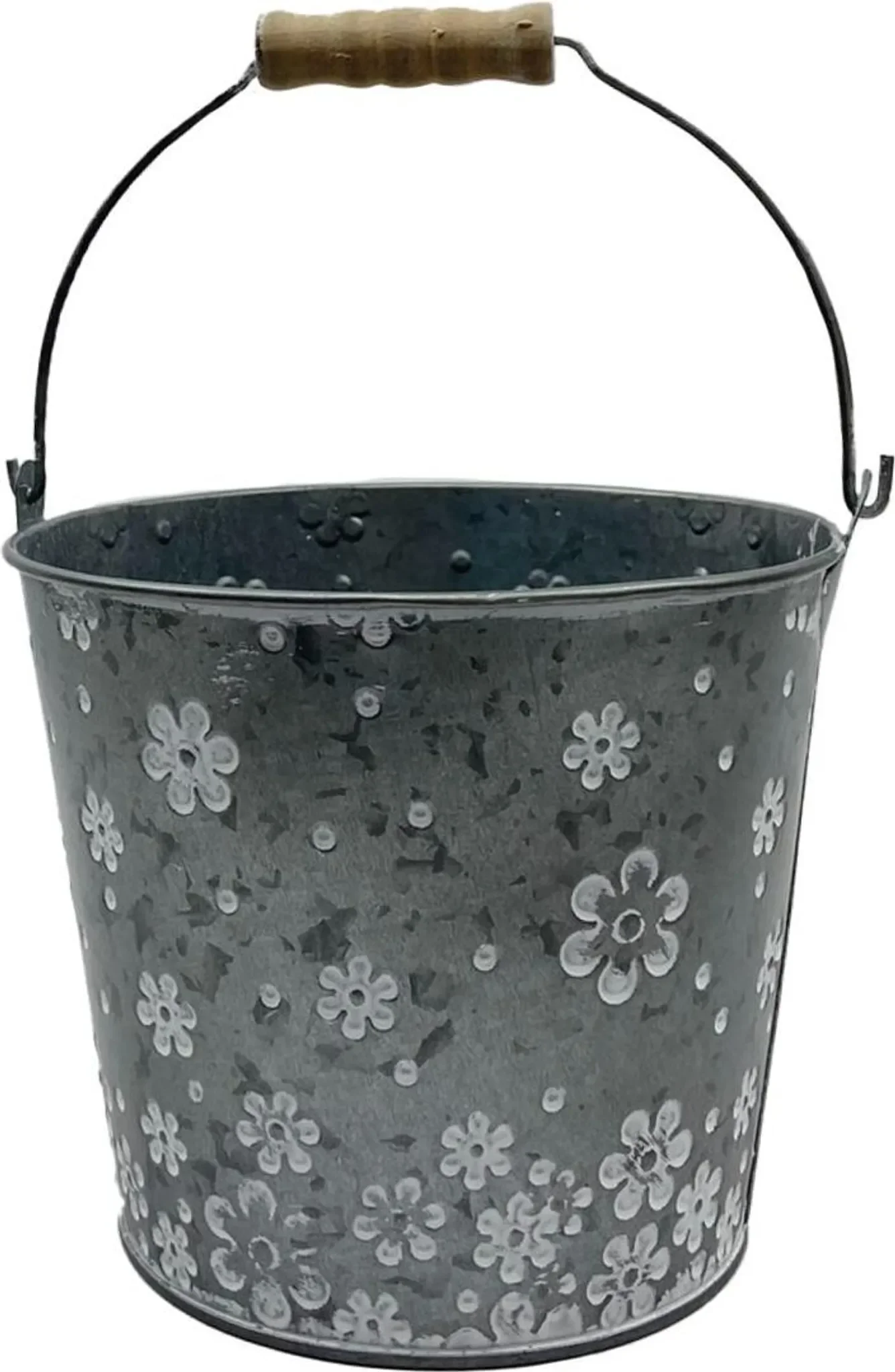 Zink-Blumentopf mit Blumenmotiv – Silber