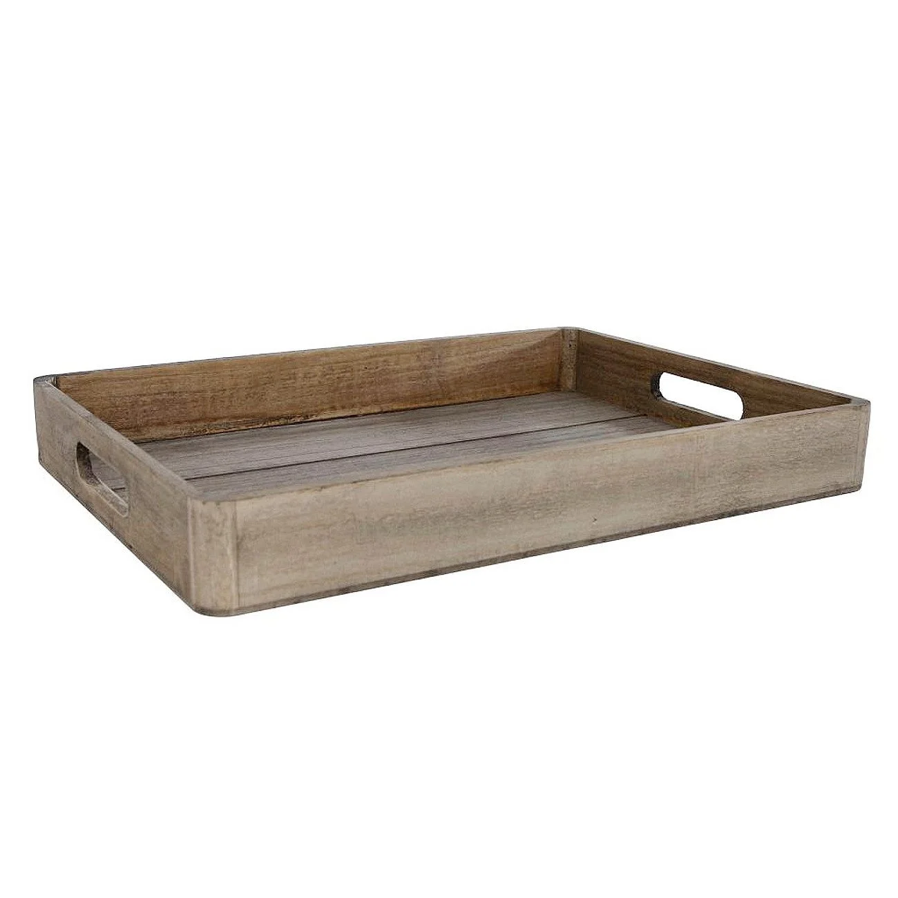 Dekotablett Holztablett Grau – 36 cm, rechteckig mit Griffen