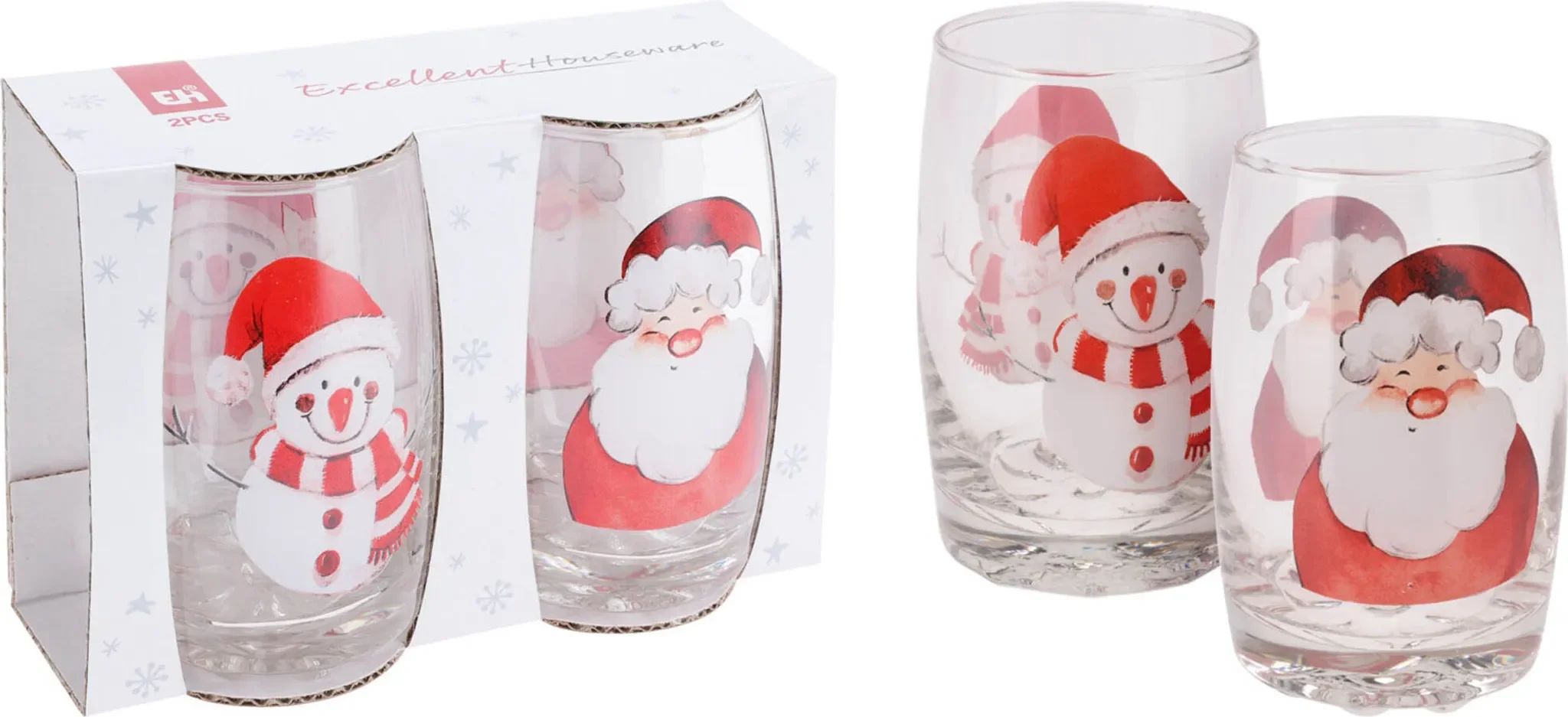 Weihnachts-Trinkgläser – 2er-Set Schneemann & Weihnachtsmann, 300 ml
