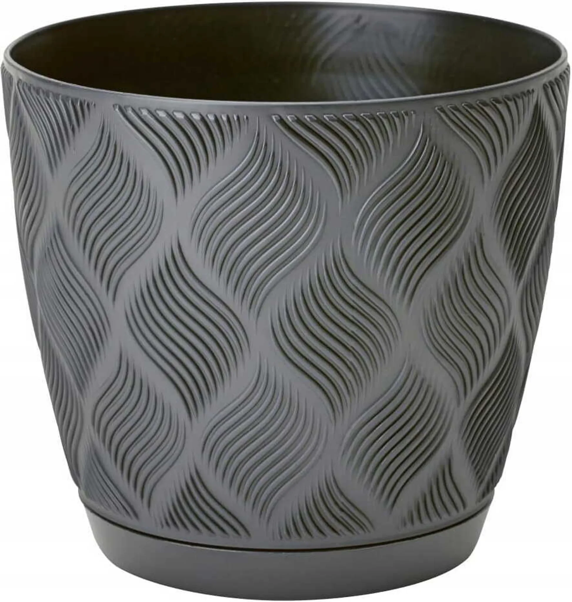 Blumentopf „Flow Petit“ – Anthrazit, mit Untersetzer