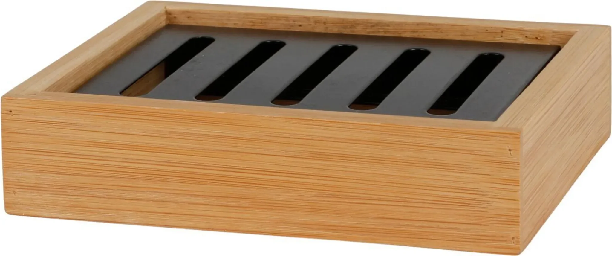 BURI Seifenschale aus Bambus mit Metall-Einsatz